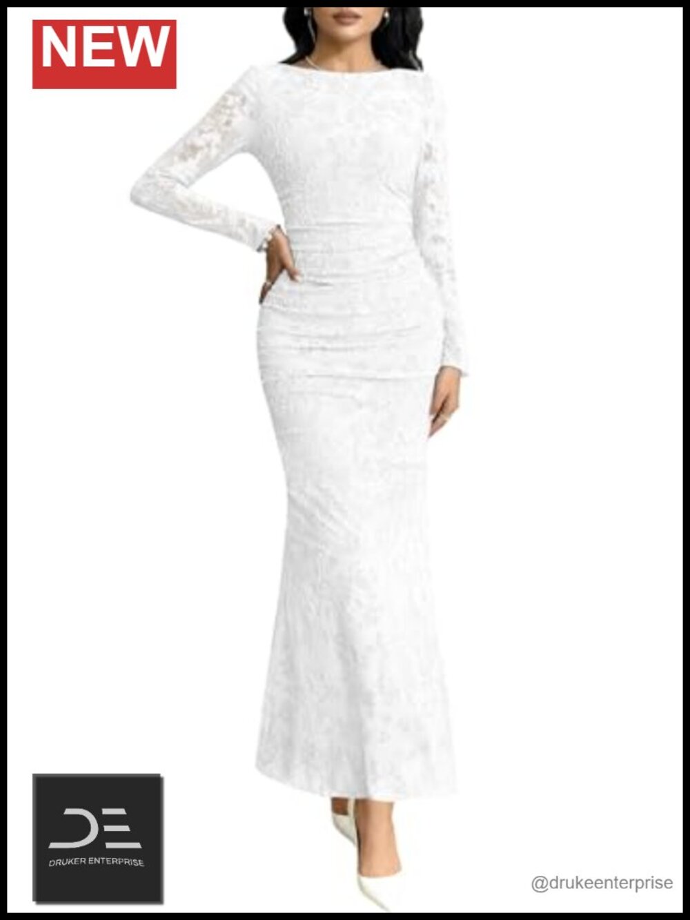 MITILLY Long Sleeve Maxi Dress Formal Wedding Guest Bodycon Ruched